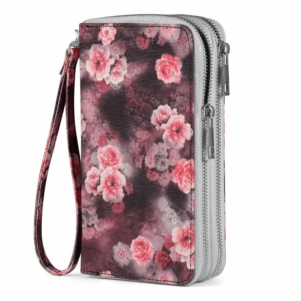 1683 RFID Blocking Cellphone Wallet with Wrist Strap, Double Zipper Travel